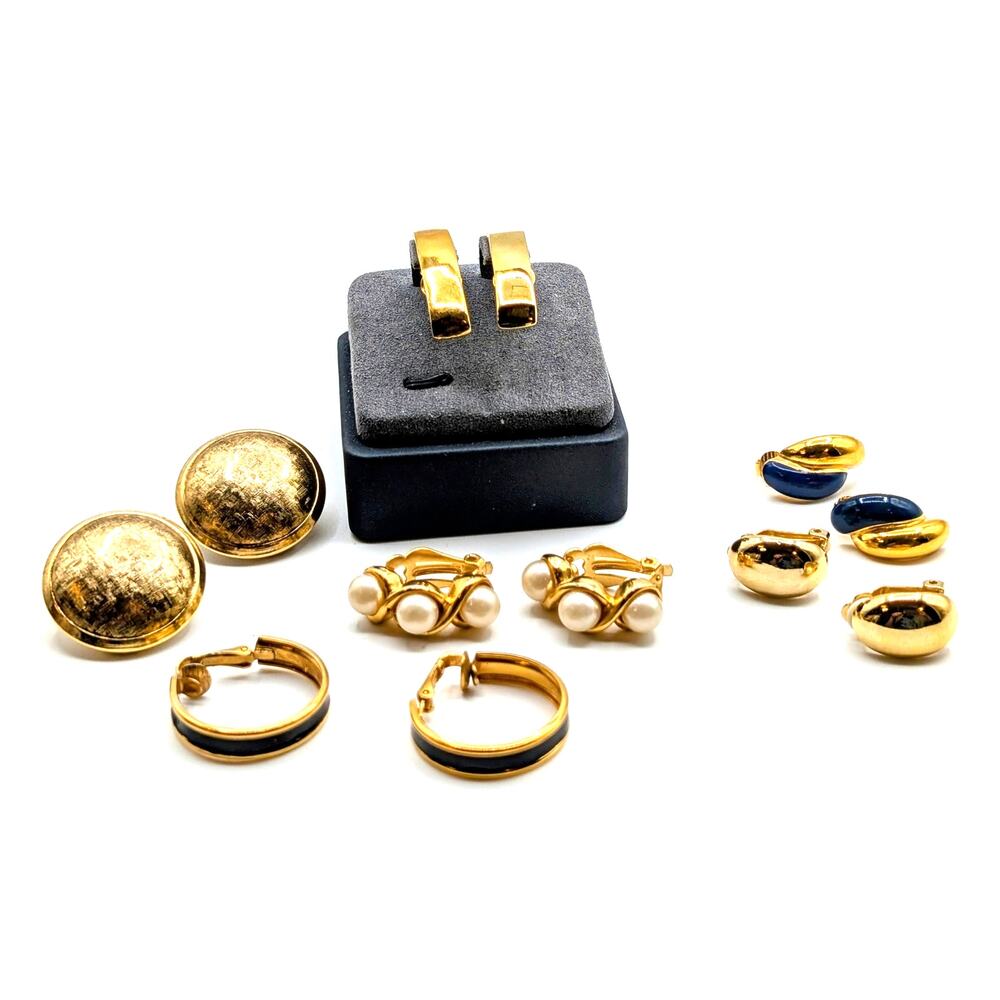 Lot of Six Pair Unsigned Vintage Gold Tone Clip On Earrings
